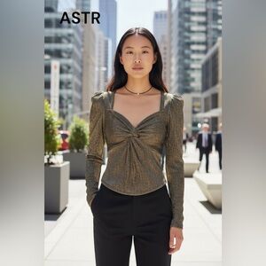 ASTR GOLD BLACK SHIMMER BLOUSE TOP XS
